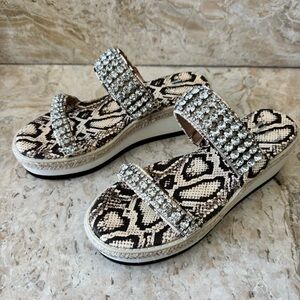 JLO Jennifer Lopez Rhinestone Embellished Snakeskin Halil Wedge Sandals. Sz 7.5M
